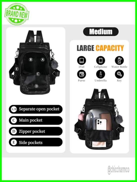 Women\'s Waterproof Nylon Anti-Theft Backpack Laptop Travel Rucksack Purse